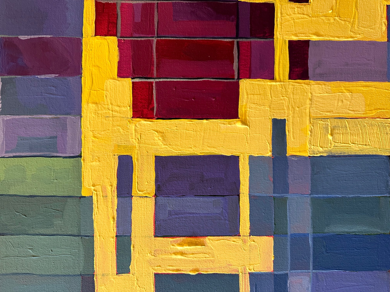 Second section of the painting: two panels of grid-like colour pattern.