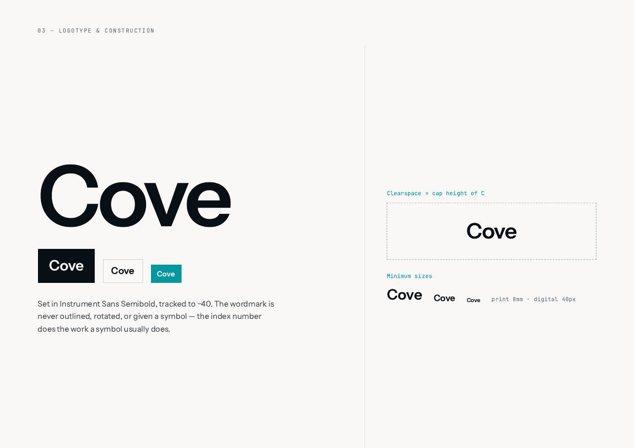 Cove deck page 5 — 03 — Logotype and construction