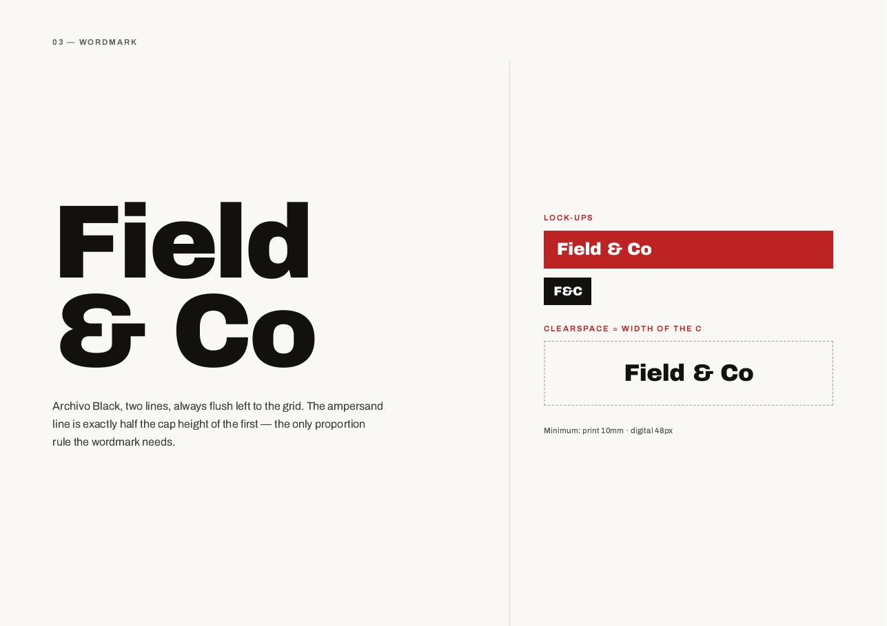 Field & Co deck page 5 — 03 — Wordmark