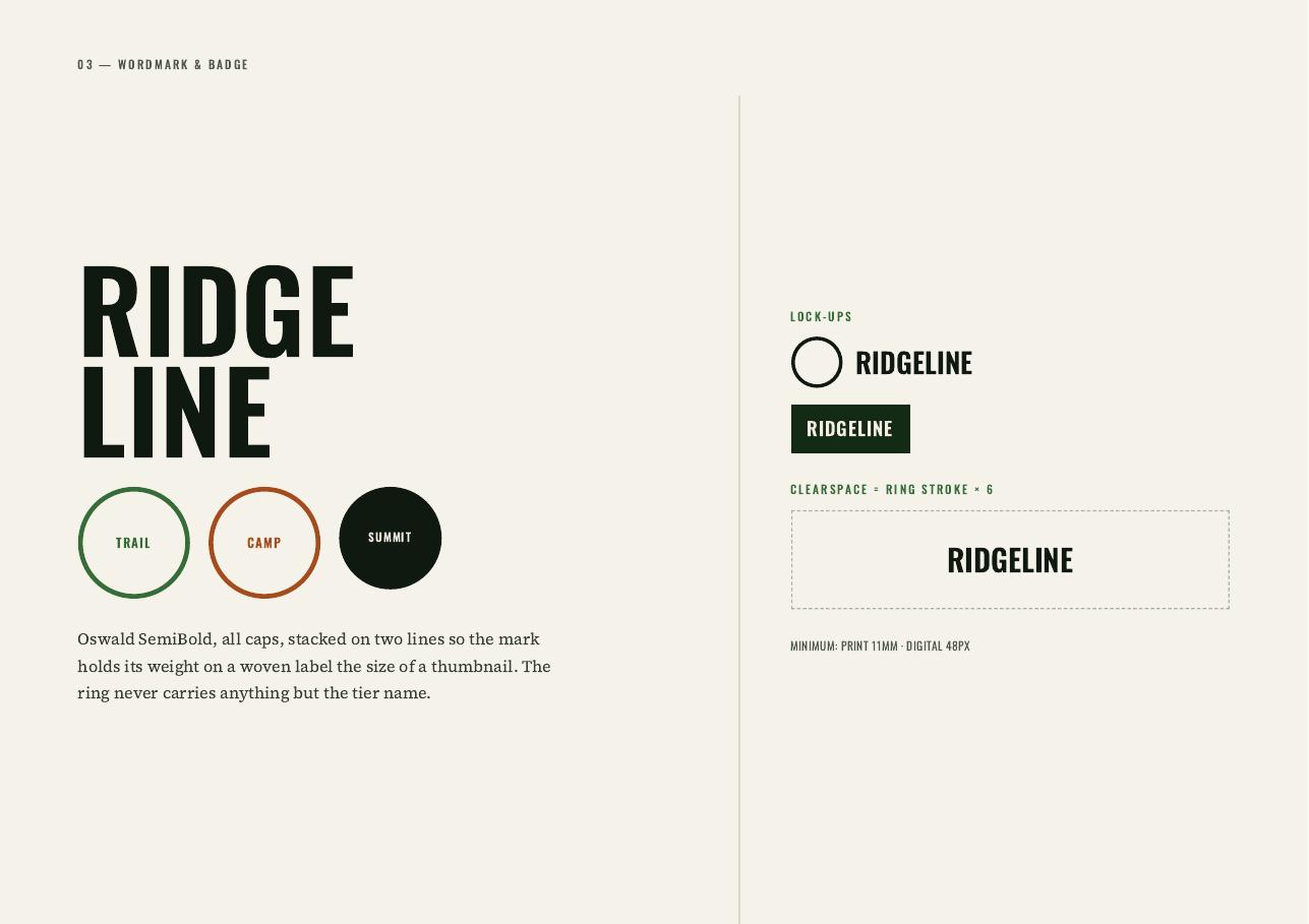 Ridgeline deck page 5 — 03 — Wordmark and badge